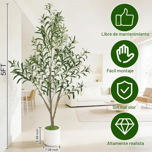 Vista 2 de Timoo Olivos artificiales para interiores con maceta blanca (5 pies)