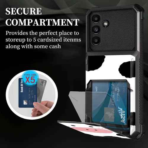 Vista 6 de Funda tipo cartera para Samsung Galaxy A13 5G con tapa de 5 tarjetas, tarjetero de doble capa, resistente, a prueba de golpes, TPU funda protectora