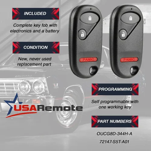 Vista 3 de Llavero compatible con Honda CR-V 2002-2004 / Civic Si 2002-2005 / 2005-2011 Element Control remoto de entrada sin llave (OUCG8D-344H-A), juego de 2