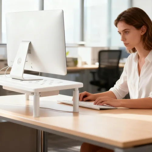 Vista 6 de Elevador de monitor con cajón, altura ajustable (4.1-5.7 in), 3 engranajes, organizador de escritorio de acero al carbono para computadora/portátil