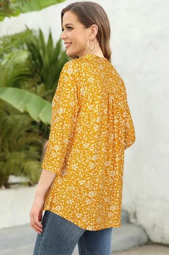 Vista 3 de Ninedaily Blusas de gasa con cuello en V y manga 34 para mujer