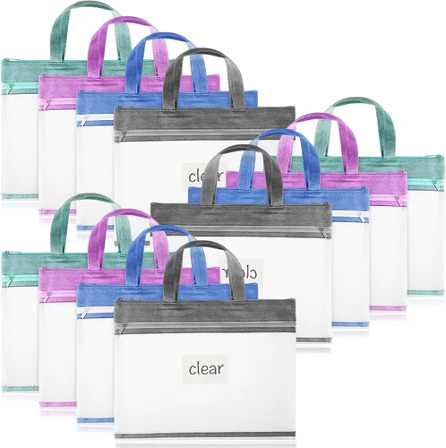 Vista 8 de Zhehao 6 bolsas para libros de estudiantes con asa, bolsa de documentos, bolsa de proyectos para coser, bolsa de malla con cremallera, bolsa