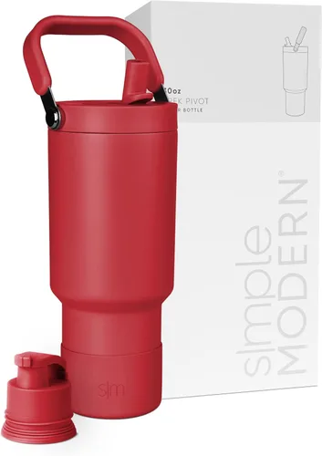 Vista 14 de Simple Modern Trek Pivot Vaso con pajita abatible de 30 oz con asa Botella de agua y protector Tapas intercambiables de pajita y para beber