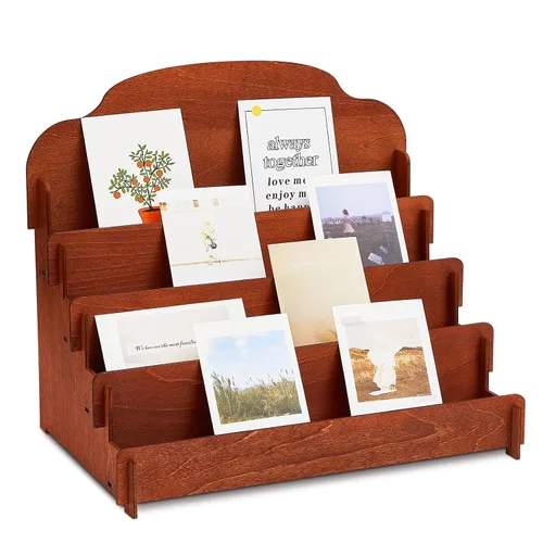 Vista 15 de Barydat Soporte de Exhibición Grande para Tarjetas de Felicitación, Soporte de Madera Escalonado para Postales, Folletos, Fotos, Joyas, Aperitivos
