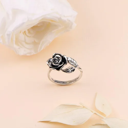 Vista 36 de Anillos abiertos ajustables de plata de ley S925, anillo de rosa para mujeres y adolescentes