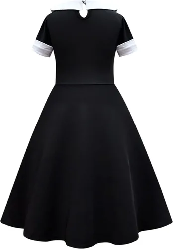 Vista 3 de ODOLDI Vestido de fiesta de skater de corte negro para niñas