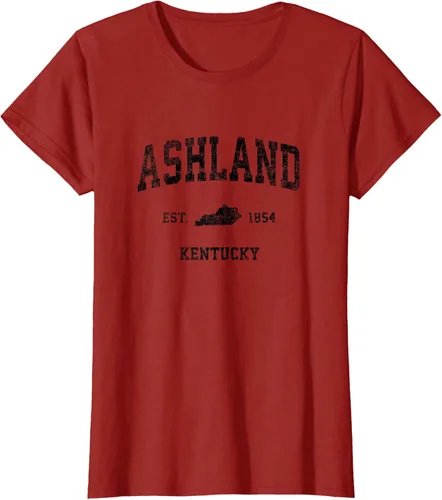 Vista 80 de Ashland Kentucky KY Vintage Sports Design Camiseta de impresión negra Asfalto