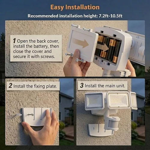 Vista 8 de LEPOWER Luz de inundación LED alimentada por batería para exterior, 1500 lm, luces de seguridad con sensor de movimiento, IP65 resistente al agua