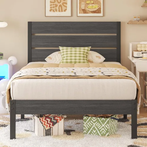Vista 7 de Fluest Base de cama con cabecera y estribo, con almacenamiento debajo de la cama, sistema de soporte totalmente metálico, no necesita somier, fácil