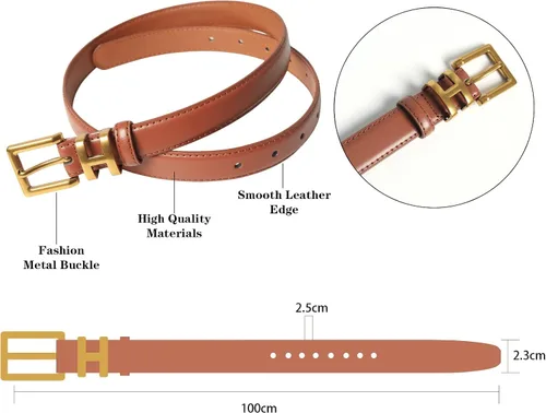 Vista 6 de Cinturón de cuero clásico con hebilla de metal para mujer con vestido de jeans