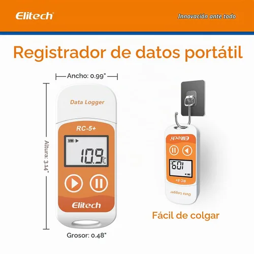 Vista 4 de Elitech RC-5+ Registrador de datos de temperatura USB PDF digital, grabador reutilizable, termómetro para refrigerador, 32000 puntos de alta