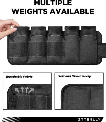 Vista 6 de Pesas de tobillo ajustables para mujeres, hombres y niños 1 par de 5, 10, 15, 18 y 20 libras, correas de peso para pierna, muñeca, tobillo, yoga