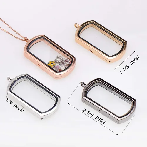 Vista 4 de Paialco Collar con colgante de medallón flotante magnético rectangular de cristal, Metal Vidrio