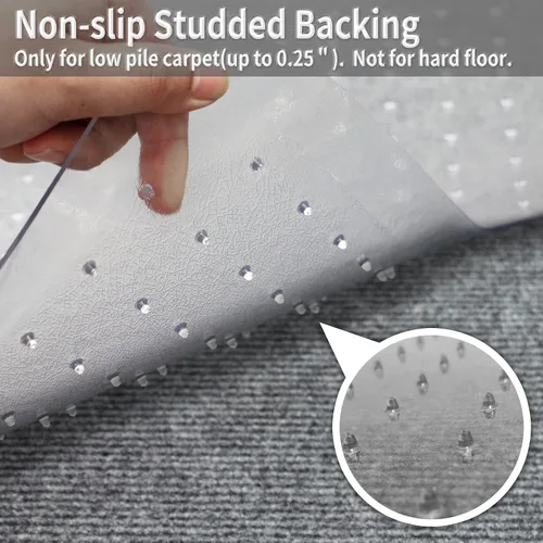 Vista 4 de Alfombrilla protectora para silla para suelo alfombrado con labio, protector de alfombra de PVC de 47 x 36 pulgadas para alfombras de pelo corto
