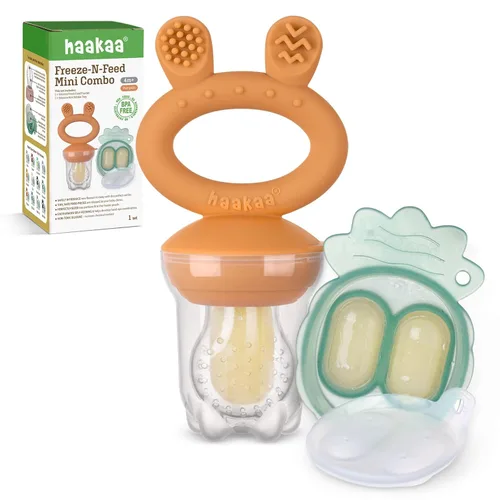 Vista 11 de haakaa Comedor de alimentos de frutas para bebé y mini bandeja de picar con congelador, moldes de piruleta de leche materna para alivio de Azul