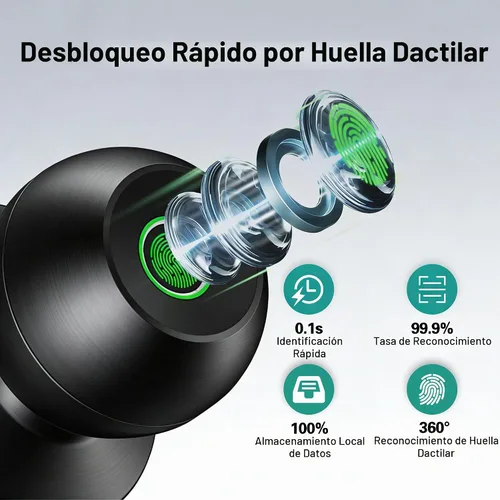 Vista 7 de Pomo de puerta inteligente, perilla de puerta de huellas dactilares, cerradura de puerta inteligente biométrica con control de aplicación, pomos