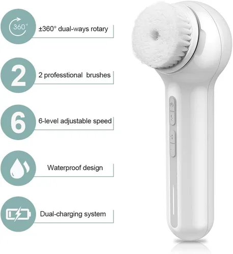 Vista 2 de TOUCHBeauty Cepillo de limpieza facial eléctrico exfoliante facial con 3 cabezales limpiadores y 6 velocidades ajustables para limpieza profunda