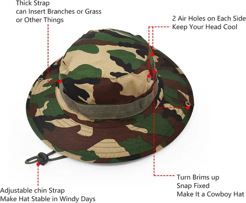 Vista 3 de Sombrero de protección solar de ala ancha para exteriores, clásico estilo militar de combate de EE. UU., gorra de sol para pesca, caza, campamento