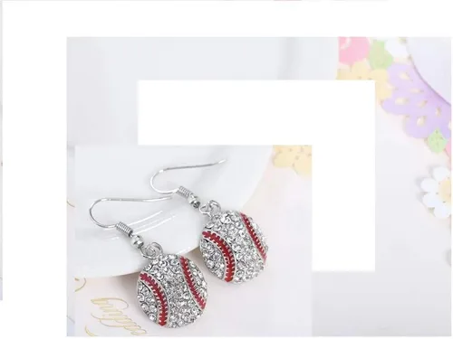 Vista 4 de Aretes colgantes de esmalte de cristal de béisbol y softball para niñas