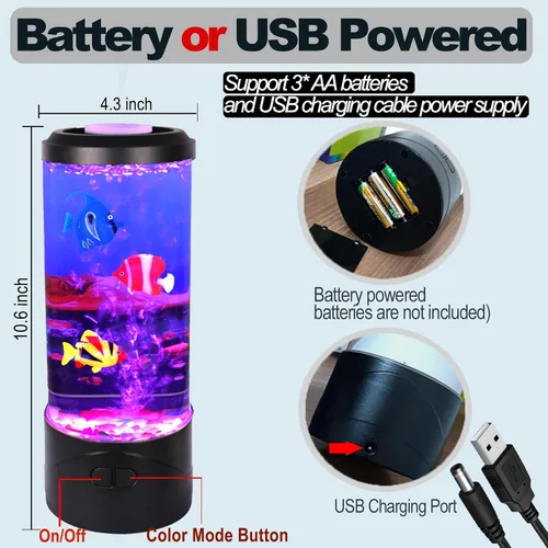 Vista 6 de Mini lámpara de peces de burbujas, lámpara de acuario falsa de pecera, luz de acuario cambiante multicolor con 3 luces de noche de peces