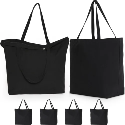 Vista 10 de Koolmox Bolsas de lona con cremallera, paquete de 6 bolsas de algodón de 17 x 14 pulgadas con parte inferior plana, bolsas de compras reutilizables