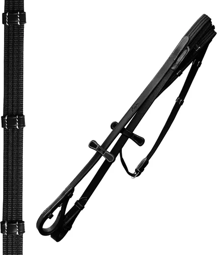Vista 3 de Exion Dressage Brid: forro suave, forma anatómica y costuras de diseñador en banda de cejas y banda nasal viene con riendas de tela equipadas con un