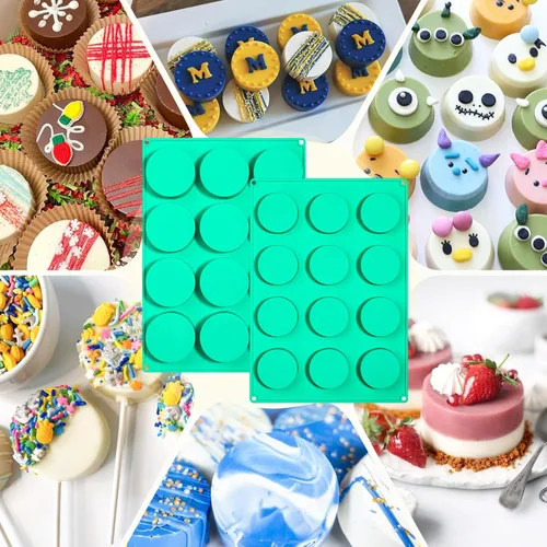 Vista 7 de Webake Juego de moldes para pasteles de 2 tamaños diferentes, moldes de silicona de 12 cavidades para postres cubiertos de chocolate, pastel plano
