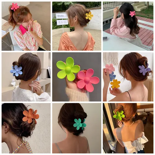Vista 4 de Pinzas para el cabello de flores, 8 unidades, pinzas grandes para mujeres y niñas, cabello grueso y delgado, agarre fuerte, antideslizantes