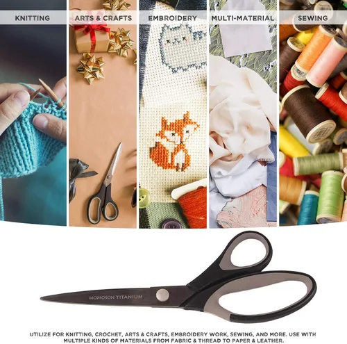Vista 6 de BambooMN Juego de tijeras de titanio Softgrip para costura, arte, manualidades, oficina, 1 juego de 3 unidades, negro con incrustaciones grises