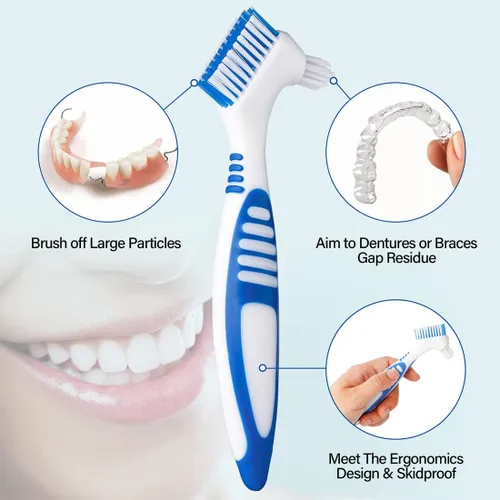 Vista 2 de Anbbas Cabezales de Cepillo de Doble Cerda Cepillo para Dentaduras con Estuche Protector Juego de Cepillos de Limpieza Dental para Cuidado