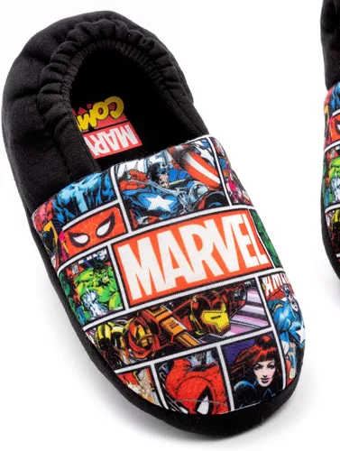 Vista 6 de Marvel Avengers - Pantuflas para niños y niños, zapatos de casa de cómics, Negro