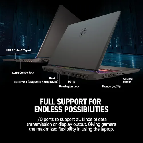 Vista 5 de msi Portátil para juegos Vector 16 HX AI, 16 pulgadas QHD+ IPS 240Hz, procesador AMD Ryzen 9-8940HX, GeForce RTX 5070 Ti, retroiluminación RGB