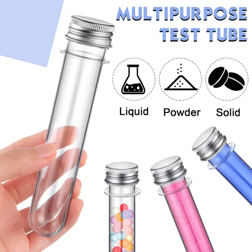 Vista 7 de Xinnun Tubo de prueba de plástico para dulces, 200 unidades, 1.5 fl oz, transparente, tapa de tubo de sal de baño, decoración de viales de plástico