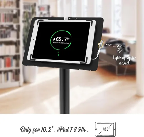 Vista 5 de Soporte de piso para tableta compatible con iPad 7 8 9 de 10.2 pulgadas, rotación de metal con cerradura para tableta+poste de aluminio+base