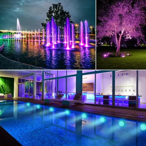 Vista 6 de Luces de piscina sumergibles con control remoto, luces de estanque impermeables con ventosas mejoradas, imanes, 16 colores intercambiables, batería