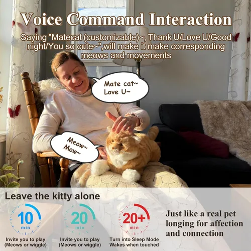Vista 2 de Chongker Gato robot interactivo de 24.8 pulgadas de peluche, animales de peluche realistas, gato robótico compañero con latido cardíaco ronroneando