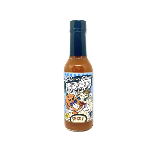 Vista 4 de Torchbearer Sauces Habanero de cebolla dulce (picante), 5 onzas, todo natural, vegano, sin extractos, fabricado en Estados Unidos y destacado en Hot