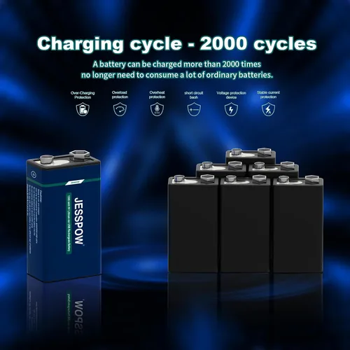 Vista 6 de Paquete de 8 baterías recargables de 9 voltios, recargables por USB, batería de litio de alta capacidad de 1300 mAh 9 V con cable de carga tipo C