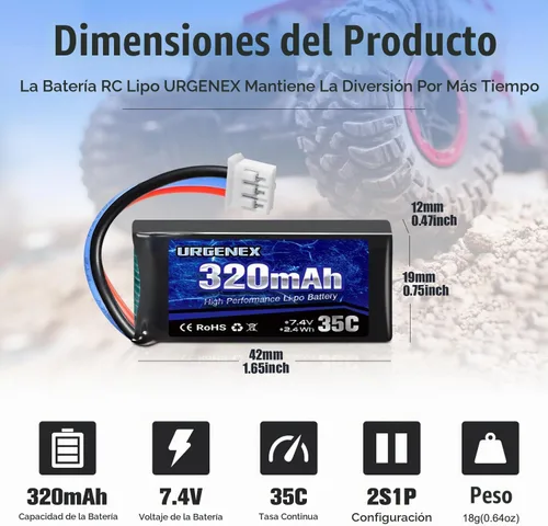 Vista 2 de 7.4V Lipo Batería 2S 35C 320mAh Batería Lipo Recargable con PH2.0 3PIN Plug Compatible con UMX 2S Avión