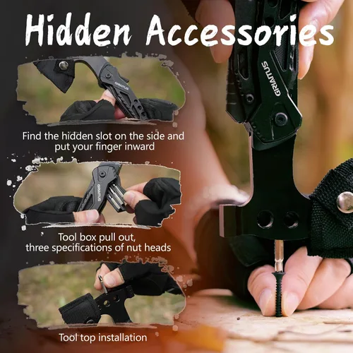 Vista 4 de Accesorios de multiherramienta para acampar, rellenos de calcetines para hombres 16 en 1 Multiherramienta Equipo de supervivencia con hacha