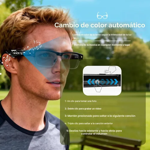 Vista 8 de Lentes inteligentes Ai con cámara y Bluetooth, grabación de video HD de 8 MP, traducción en tiempo real, con lentes que cambian