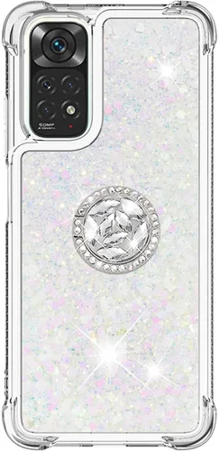 Vista 5 de CCSmall Para Xiaomi Redmi Note 11 4G Clear Glitter Case, Liquid Sparkle Quicksand Flowing Soft TPU Phone Cover con anillo de rotación de diamante