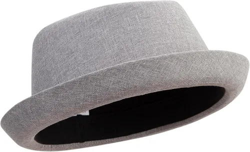 Vista 4 de e4Hats Gran tamaño de lino de poliéster mezclado porkpie Upbrim Fedora Gris