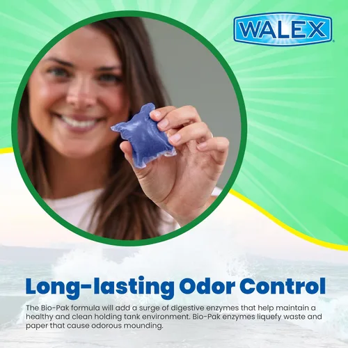Vista 6 de Walex Bio-Pak Black Holding Tank Desodorizador y digestor de residuos Drop-Ins - Fórmula avanzada de enzimas para la descomposición rápida