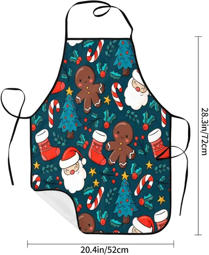 Vista 6 de Delantal de chef con patrón de decoración de árbol de Navidad con bolsillo, ajustable, salpicaduras, resistente a la grasa para cocina, cocina
