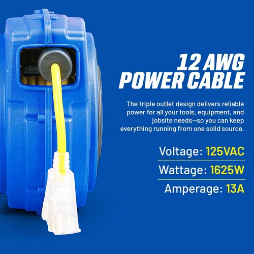 Vista 2 de Carrete de extensión Goodyear resistente, 40 pies, 12AWG/3C SJTOW, triple con conector con luz LED