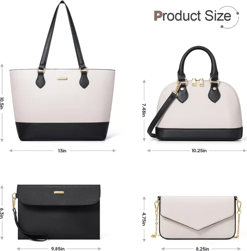 Vista 6 de Bagsure Juego de bolsos de mano, juegos de bolsos para mujer, bolsa de mano, 4 piezas, juego de bolso con bolsa de mano, bolsa de hombro, negro