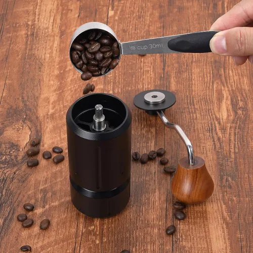 Vista 5 de Mini molinillo de café manual, molinillo de café de mano, capacidad de 0.88 onzas de grano de café con rebaba cónica, 12 molinillo ajustable ajuste