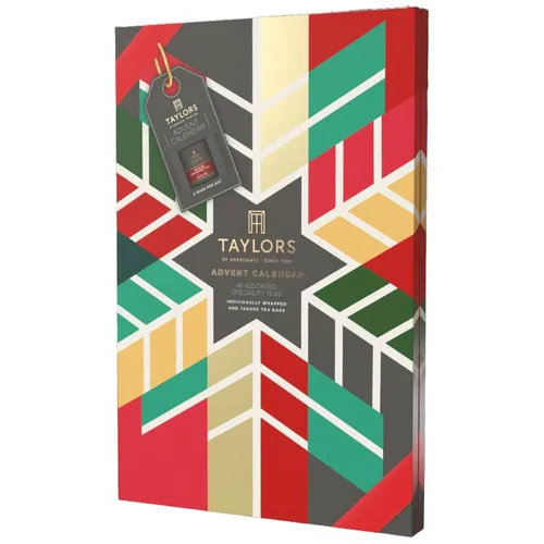 Vista 2 de NUEVO Calendario de Adviento navideño de té Taylors of Harrogate 2025, set de regalo – 24 días, 48 bolsitas de té – Cuenta regresiva para Navidad