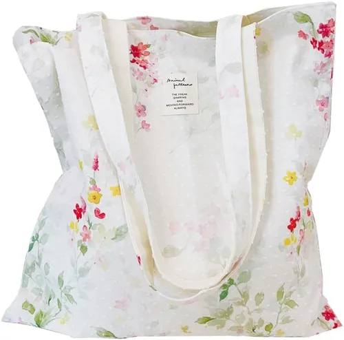 Vista 41 de Floral Canvas Tote Bag Double-Sided Printed Cloth Cotton Tote Floral Shoulder Bags for Beach Travel Shopping Grocery